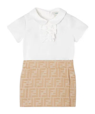 Fendi Kids' Ruffled Panelled Dress In Brown