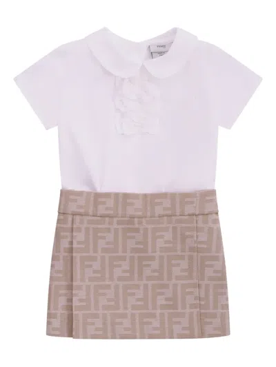 Fendi Babies' Ruffled Panelled Dress In White