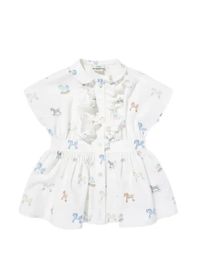Fendi Babies' Ruffled Pattern Dress In White