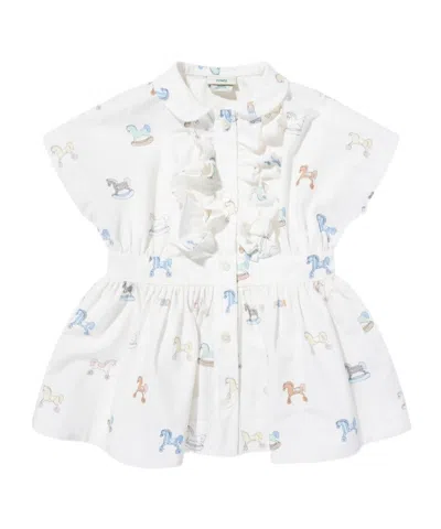 Fendi Ruffled Pattern Dress In White