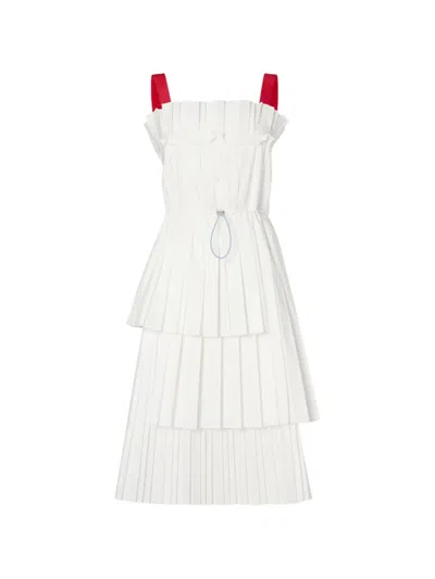 Fendi Ruffled Pleated Midi Dress In White