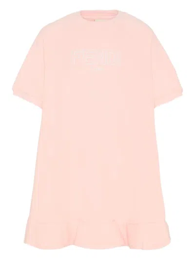 Fendi Kids' Ruffled Short-sleeves Dress In Pink