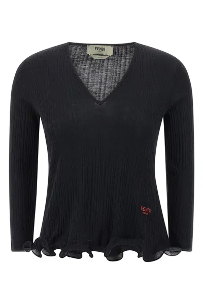 Fendi Ruffled Sweater Sweaters And Cardigans Black