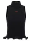 Fendi High Neck Sleeveless Ribbed Top In Black