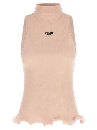 Fendi Ruffled Top Tops Pink In Brown