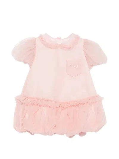 Fendi Babies' Ruffled Tulle-overlay Dress In Pink