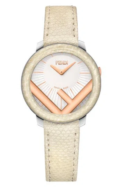 Fendi Run Away Genuine Elaphe Snakeskin Leather Strap Watch, 28mm In Silver