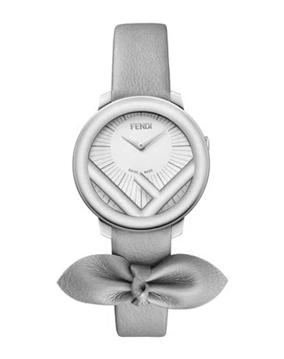 Fendi Run Away Leather Watch Woman Wrist Watch Silver Size - Stainless Steel In Grey