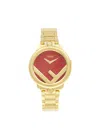 Fendi Run Away Yellow Gold Stainless Steel & Red Opalin Dial Bracelet Watch/36mm In Gold