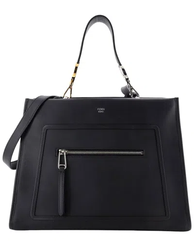 Fendi Runaway Bag Leather Regular (authentic Pre-loved) In Black
