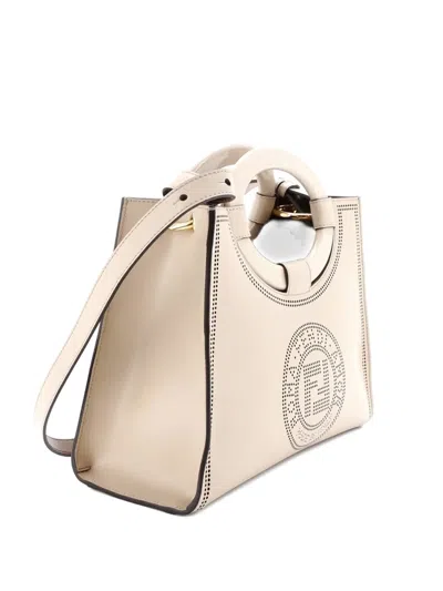 Pre-owned Fendi Runaway Shopper Perforated Leather Small Tote Bag In Neutral