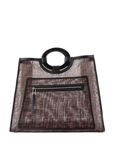 Pre-owned Fendi Runaway Shopper Zucca Mesh Large Tote Bag In Brown