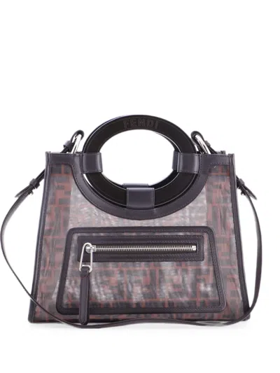 Pre-owned Fendi Runaway Shopper Zucca Mesh Small Tote Bag In Brown