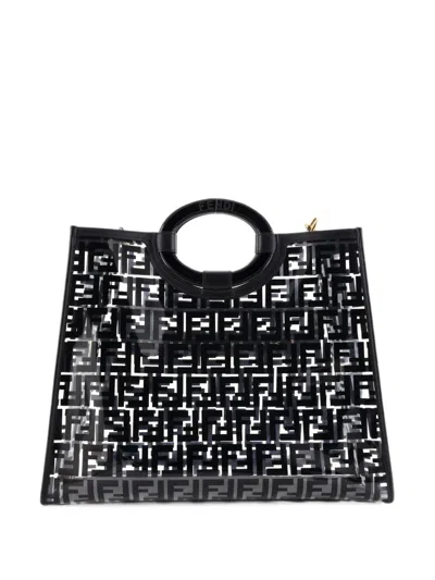 Pre-owned Fendi Runaway Shopper Zucca Pu Medium Tote Bag In Black