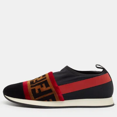Pre-owned Fendi Runaway Size 37 Tri-color Mesh And Nylon And Velvet Slip On Sneakers In Black