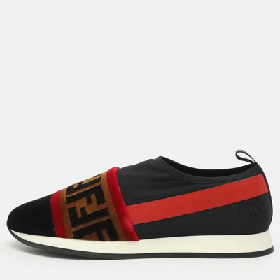 Pre-owned Fendi Runaway Size 41 Tri-color Mesh And Elastane And Velvet Slip On Sneakers In Black