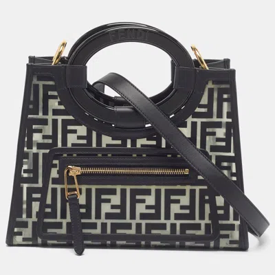 Pre-owned Fendi Runaway Small Black/transparent Ff Pvc And Leather Tote