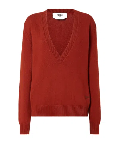 Fendi Rust Cashmere Pullover In Red
