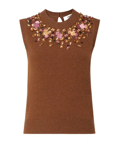 FENDI RUST WOOL AND CASHMERE VEST