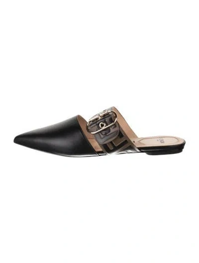 Pre-owned Fendi Sabot Zucca Ff Logo Mules In Black