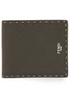 Fendi Exposed Stitching Leather Bifold Wallet In Grey