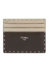 Fendi Brown Selleria Card Holder With 100 Hand-sewn Topstitches In Nude & Neutrals