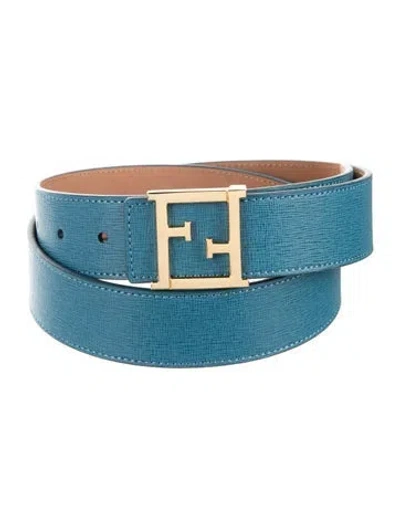 Pre-owned Fendi Saffiano Leather Belt In Blue
