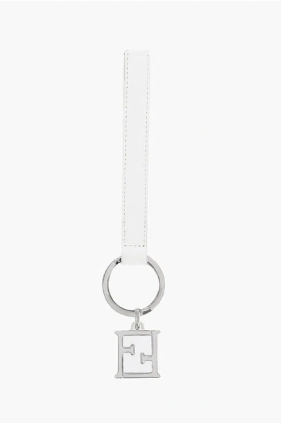 Fendi Saffiano Leather Keyring With Metal Detail