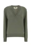 Fendi Cashmere Sweater With V-neck And Long Sleeves In Green