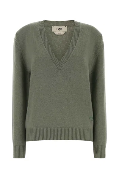 FENDI SAGE GREEN STRETCH CASHMERE SWEATER