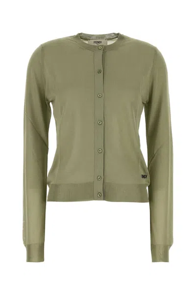 Fendi Sage Green Stretch Viscose Blend Cardigan