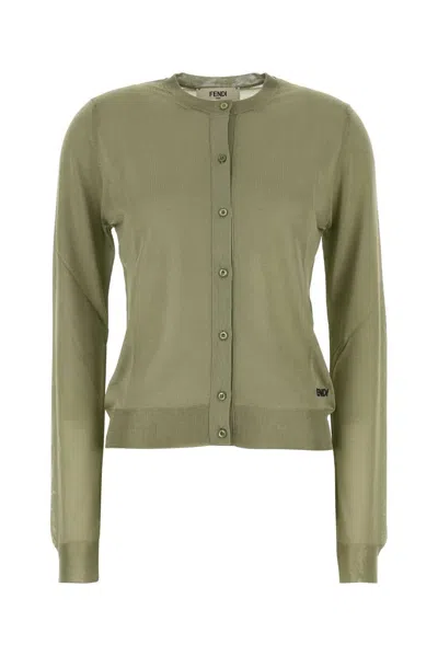 Fendi Sage Green Stretch Viscose Blend Cardigan