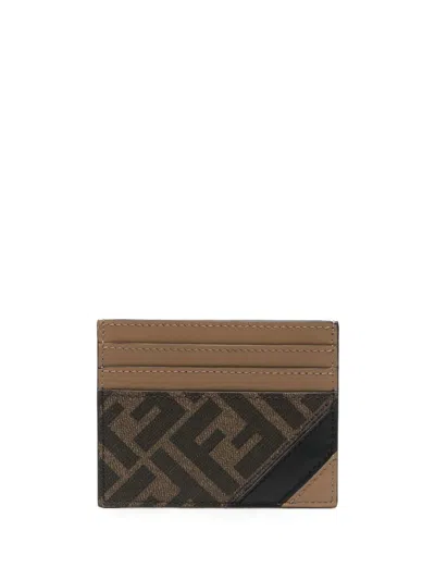 Fendi Sand Black Card Case Pu Vit In Brown