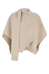 Fendi Draped Cashmere Poncho Ribbed Hem