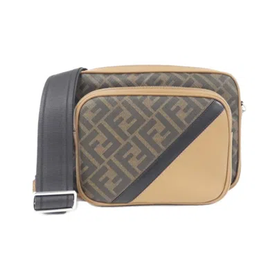 Pre-owned Fendi Sand Coated Canvas Leather Shoulder Bag ()
