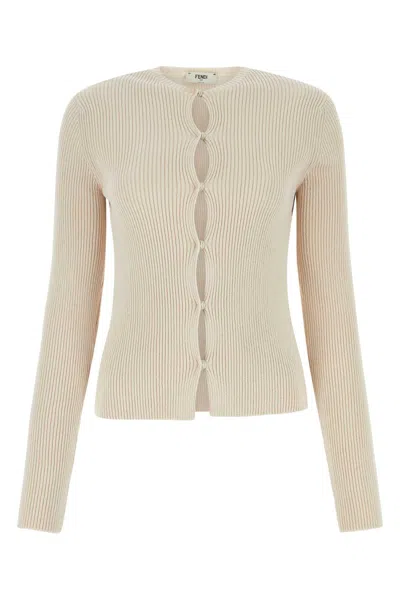 FENDI FENDI SAND COTTON BLEND CARDIGAN