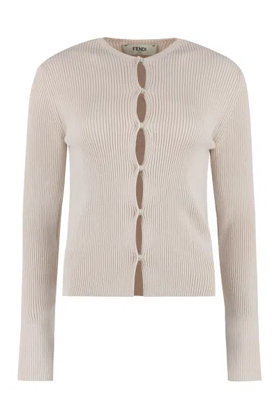 Fendi Sand Cotton Blend Cardigan In Neutral