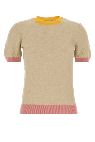 Fendi Sand Cotton Blend Sweater In Multi
