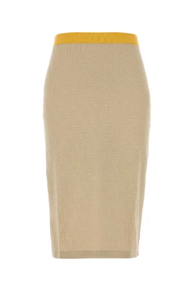 Fendi Sand Stretch Cotton Blend Skirt In Neutral