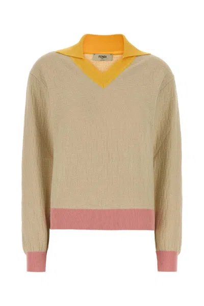 Fendi Sand Stretch Cotton-blend Polo Shirt For Women In Neutral
