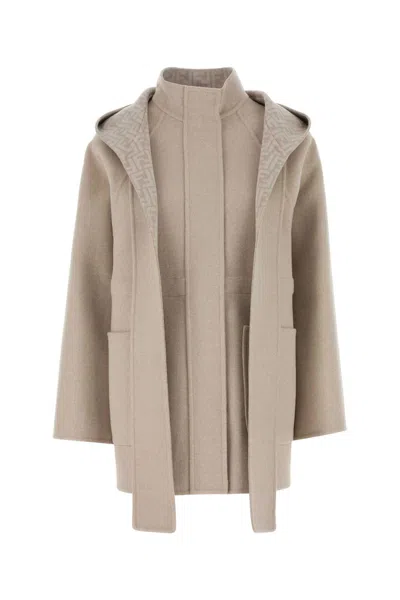 Fendi Sand Wool Blend Parka In Neutral
