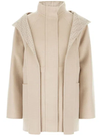 Fendi Sand Wool Blend Parka In Neutral
