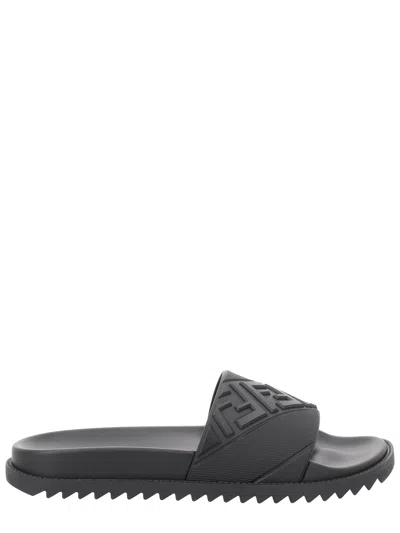 Fendi Slide Rubber Footbed In Black