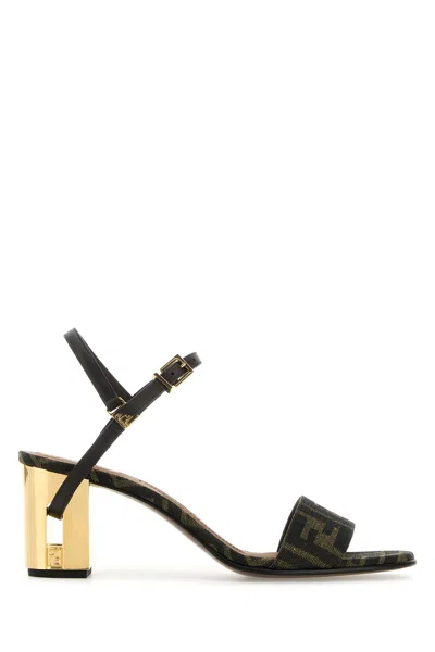 Fendi Sandali Delfina In Jacquard Ricamato Donna In Brown