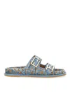 Fendi Light Blue Ff Jacquard Velvet Slides In Azul