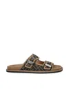 Fendi Canvas Feel Slippers With Adjustable Straps And Ff Motif Embroidery