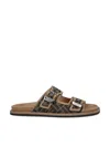Fendi Canvas Feel Slippers With Adjustable Straps And Ff Motif Embroidery