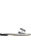 Fendi Women Silver Leather Baguette Slippers In Silver
