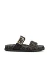 Fendi Leather Sandals With Double Strap And Buckle In Black