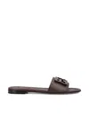 Fendi Flat Sole Open Toe Textured Strap Slides In Brown